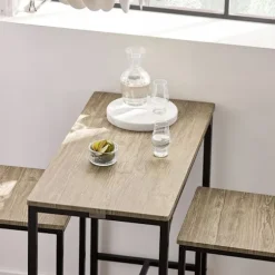 SoBuy træ bord med 2 stole med taburetter 89x45x87cm, industriel OGT03-N