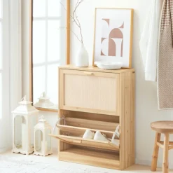 SoBuy træ skoskab med 2 døre 24x59.99x80.01cm, funktionel FSR160-N