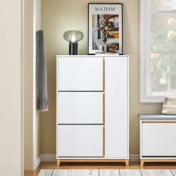 SoBuy træ skoskab med 3 døre 80x34x122.1cm, minimalistisk FSR189-WN