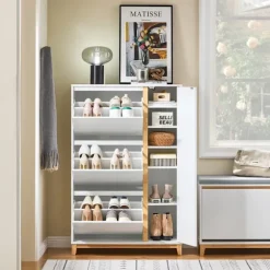 SoBuy træ skoskab med 3 døre 80x34x122.1cm, minimalistisk FSR189-WN