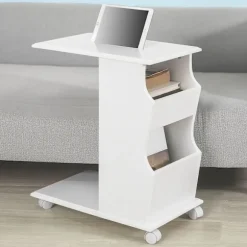 SoBuy Træ Sofa Sidebord Med iPad Telefon Holder Rille På Toppen FBT67-W