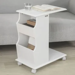 SoBuy Træ Sofa Sidebord Med iPad Telefon Holder Rille På Toppen FBT67-W