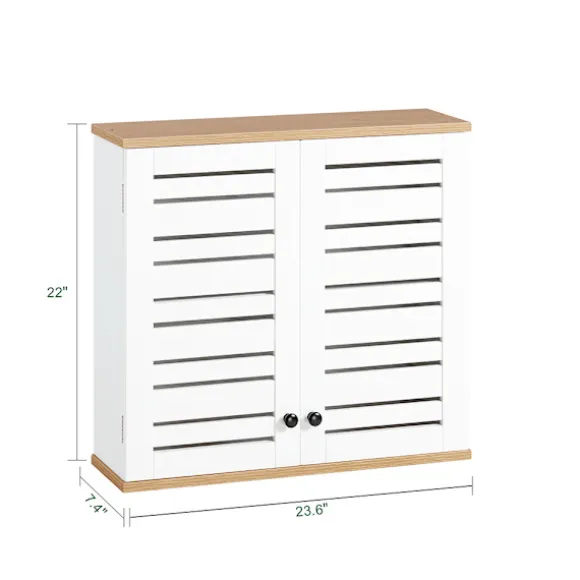 SoBuy Væghængt møbel med 2 døre i hvid 60x19x56cm, rustik BZR42-W