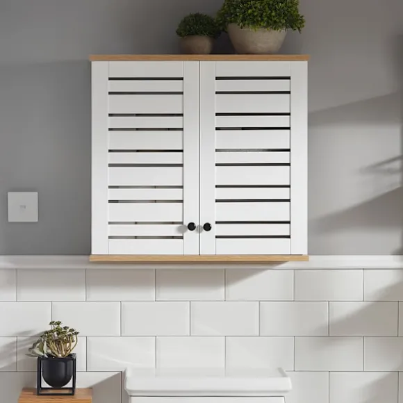 SoBuy Væghængt møbel med 2 døre i hvid 60x19x56cm, rustik BZR42-W