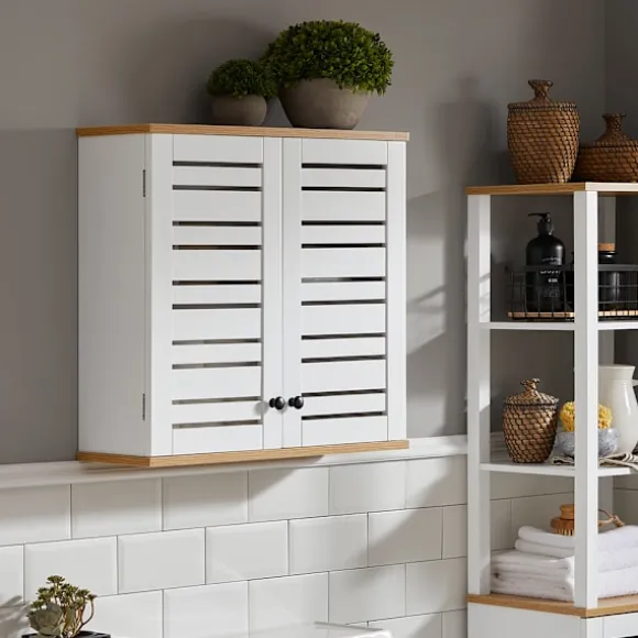 SoBuy Væghængt møbel med 2 døre i hvid 60x19x56cm, rustik BZR42-W