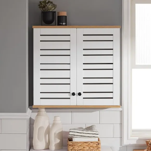 SoBuy Væghængt møbel med 2 døre i hvid 60x19x56cm, rustik BZR42-W