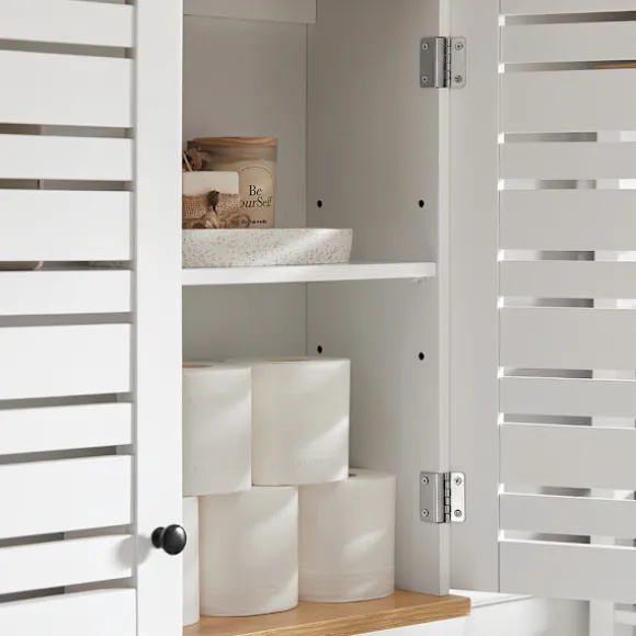 SoBuy Væghængt møbel med 2 døre i hvid 60x19x56cm, rustik BZR42-W