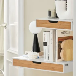 SoBuy Vægmonteret hylde med skuffe med 1 skuffe i træ 40x24.5x8cm, moderne FRG92-WN