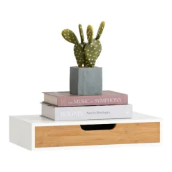 SoBuy Vægmonteret hylde med skuffe med 1 skuffe i træ 40x24.5x8cm, moderne FRG92-WN