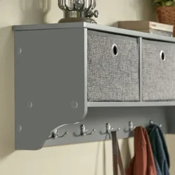 SoBuy Vægmonteret knagerække med 3 hylder i grå 100x20x31cm, moderne FRG282-HG