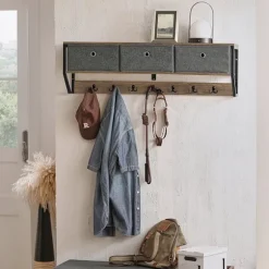 SoBuy Vægmonteret knagerække med 1 hylde i træ 100x30x20cm, industriel FHK26-N