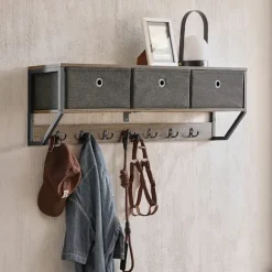 SoBuy Vægmonteret knagerække med 1 hylde i træ 100x30x20cm, industriel FHK26-N