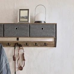 SoBuy Vægmonteret knagerække med 1 hylde i træ 100x30x20cm, industriel FHK26-N