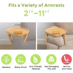 Sofa Armlæn Bord, 360° Drejelig Sofa Armlæn Bakke til Spisning Rund