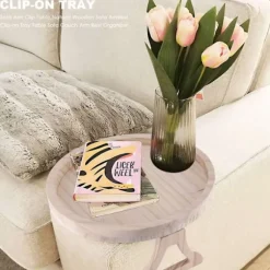 Sofa armlæn klips bord, naturligt træ sofa armlæn arrangør til sofa armlæn, rund
