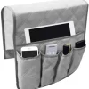 Sofa armlæn organizer (grå), 5 lommer, skridsikker, egnet til tablet, telefon, tablet, bog, magasiner, tv-fjernbetjening
