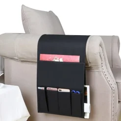 Sofa armlæn organizer magasiner fjernbetjening holder vandtæt caddy taske sofa opbevaringspose til iPad mobiltelefon bøger tissue snacks black