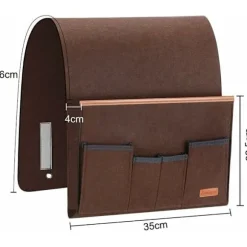 Sofa Armlænsorganisator, Armstol Opbevaringspose med 5 Lommer, Stolebetræk til Fjernbetjening, iPad, Magasin, Briller (Brun), af DEBUNS