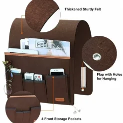 Sofa Armlænsorganisator, Armstol Opbevaringspose med 5 Lommer, Stolebetræk til Fjernbetjening, iPad, Magasin, Briller (Brun), af DEBUNS