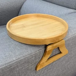 Sofa Armlænstray, 25cm, Træ Sofa Tray til Mad og Drikke, Foldbar Armlænstray, Klips-på Sofa Tray, Sofa Tray til Drikkevarer, Snacks, Magasin