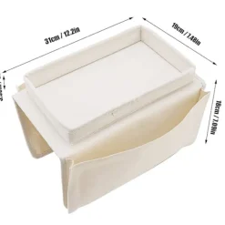 Sofa Bakke Bordklemme på Sidebord, Sammenklappeligt Sofa Armbordsbord Aftagelig Armlænsbakke til Spisning og Drikke-FM- beige