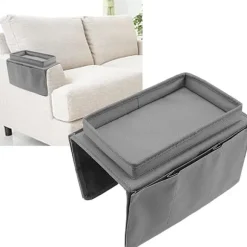 Sofa Bakke Bordklemme på Sidebord, Sammenklappeligt Sofa Armbordsbord Aftagelig Armlænsbakke til Spisning og Drikning grå-FM- gray