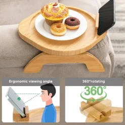 Sofa bakke med roterende mobiltelefonholder Bambustræ sammenklappelig A