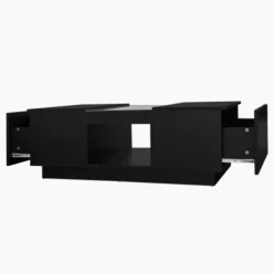 Sofa bord med app-styring & LED-belysning, 2 skuffer, glasplade | Sort, 100x50x35,5 cm | Moderne stuebord Black