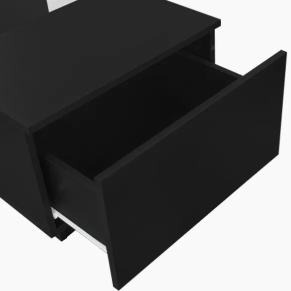 Sofa bord med app-styring & LED-belysning, 2 skuffer, glasplade | Sort, 100x50x35,5 cm | Moderne stuebord Black