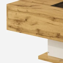 Sofa bord med farveskiftende LED-belysning og glasplade, 2 skuffer, moderne sidebord Natural