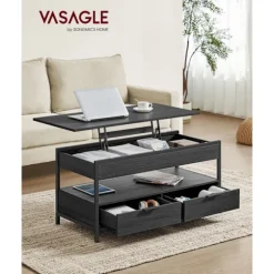 Sofa Bord, Stuebord, med Opbevaringsskuffer, Koksgrå og Blæksort