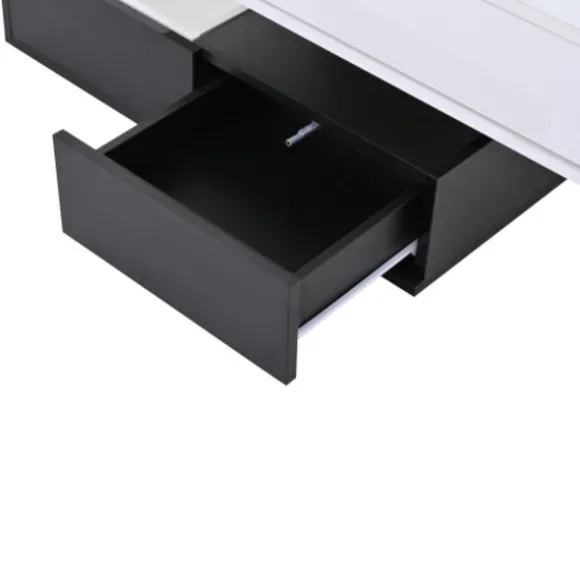 Sofa bord 70x70 cm med 360° roterende top & 3 skuffer - dobbeltlagsdesign, hvid/sort White+Black