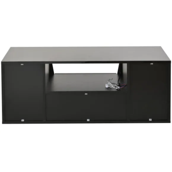 Sofa bord 100x50cm sort med LED-belysning, 2 skabe & skuffe, højglans, irregulært design Black