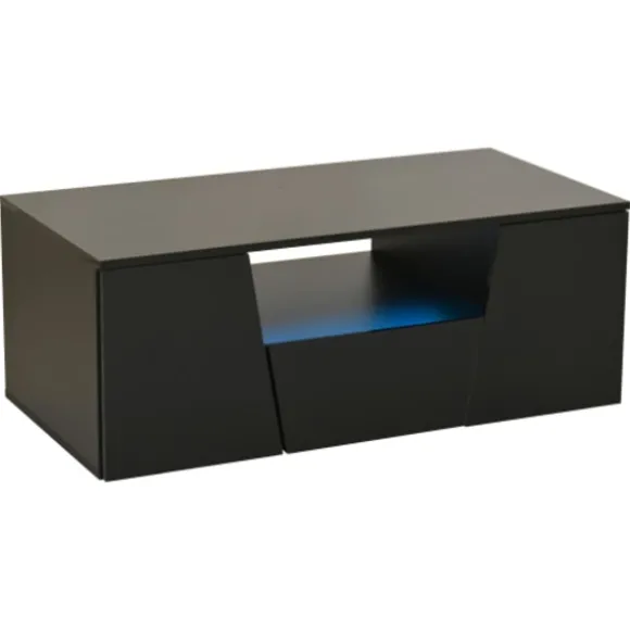 Sofa bord 100x50cm sort med LED-belysning, 2 skabe & skuffe, højglans, irregulært design Black