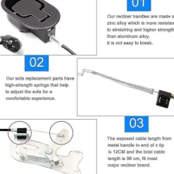 Sofa kabel i aluminiumslegering 96 cm håndtag lænestol udskiftning universal lænestol reservedele nem installation til sofa lænestol afslapningsstol B | Fyndiq