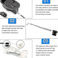 Sofa kabel i aluminiumslegering 96 cm håndtag lænestol udskiftning universal armstol reservedele nem installation til sofa lænestol lænestol afslapning (FMY) | Fyndiq