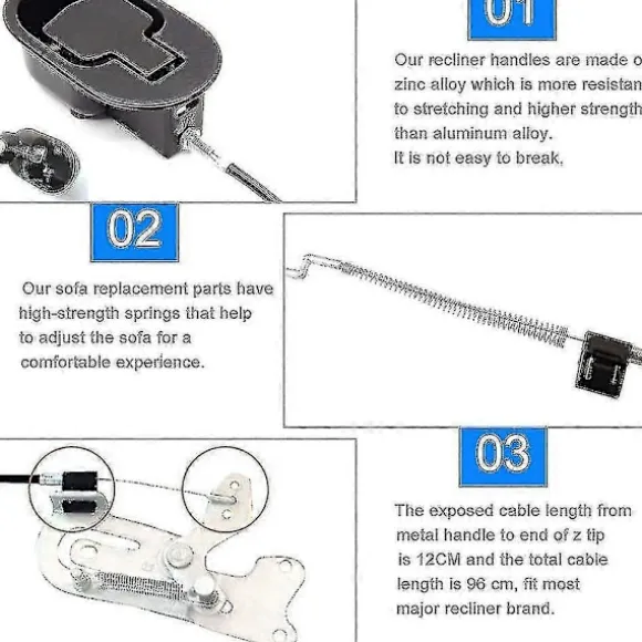Sofa kabel i aluminiumslegering 96 cm håndtag lænestol udskiftning universal armstol reservedele nem installation til sofa lænestol lænestol afslapning (FMY) | Fyndiq