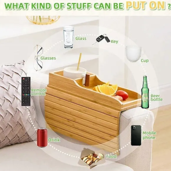 Sofa Kopholder, Sofa Drikkeholder, Naturlig Bambus Sofa Kopholder Armlænsbakke, Bærbar Sofa A