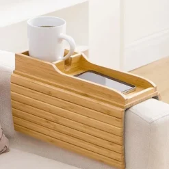 Sofa Kopholder, Sofa Drikkeholder, Naturlig Bambus Sofa Kopholder Armlæsbakke, Bærbar Sofa Armbakke Bord