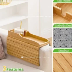 Sofa Kopholder, Sofa Drikkeholder, Naturlig Bambus Sofa Kopholder Armlæsbakke, Bærbar Sofa Armbakke Bord
