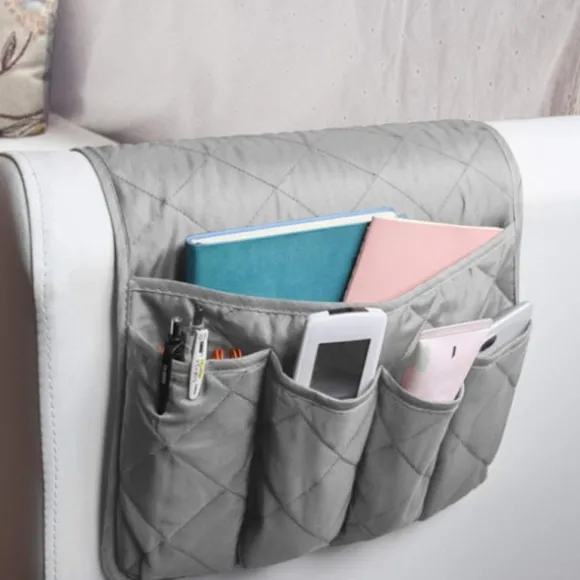 Sofa med 5 lommer, opbevaringsarmstøtte, hængende sengetaske -FF- Grey