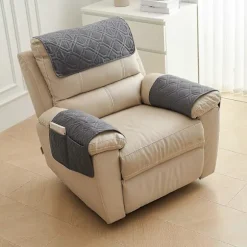 Sofa nakkestøtte pude armlæns pude 3-delt sæt med 8-tals opbevaringslomme lænestol armhåndklæde beige 3 Seat