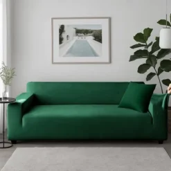 Sofabetræk hjørnesofa elastisk velour grøn 190-230 cm + 1 pudebetræk