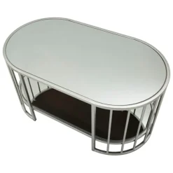 Sofabord – Sølvmetal, marmorlook, 90x50x45 cm