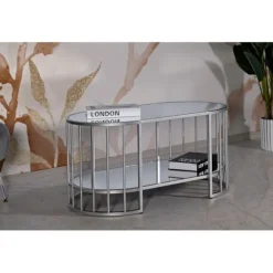 Sofabord – Sølvmetal, marmorlook, 90x50x45 cm