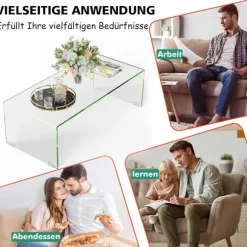 Sofabord glasbord U-formet sidebord lavet af hærdet glas 108 x 50 x 35 cm