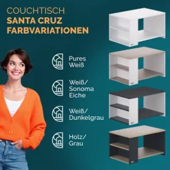 Sofabord, hvid/antracit, 90x60x50cm, opbevaringshylder