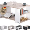 Sofabord, Hvid/Eg, 90x60x50cm, Opbevaringshylder