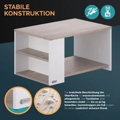 Sofabord, Hvid/Eg, 90x60x50cm, Opbevaringshylder