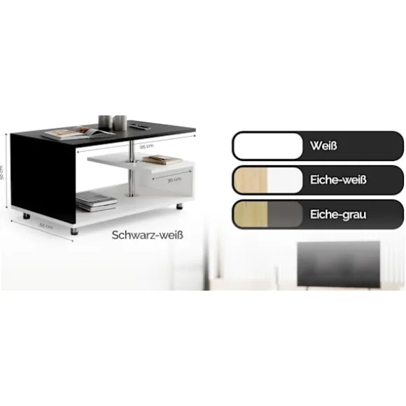 Sofabord, hvid/sort, 95x55x50cm, moderne design